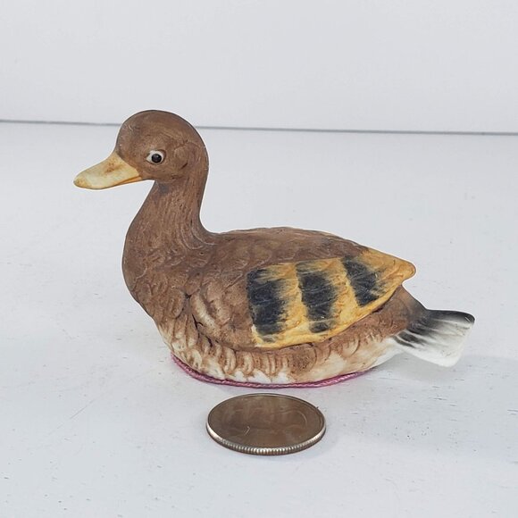 Vintage Duck Ceramic Figurine With Felt Base Brown Mallard Cottage Core - Picture 2 of 8